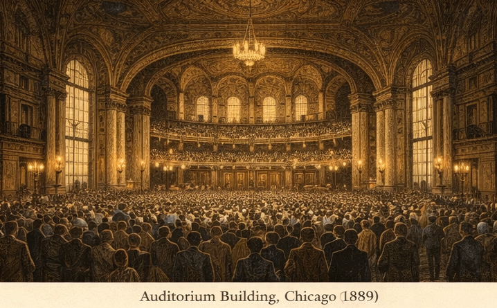 Auditorium Building, dokončený v roku 1889, patrí medzi najvýznamnejšie architektonické diela Chicaga